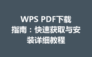 WPS PDF下载指南：快速获取与安装详细教程