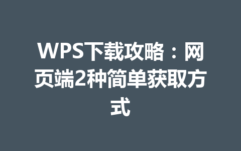WPS下载攻略：网页端2种简单获取方式 一