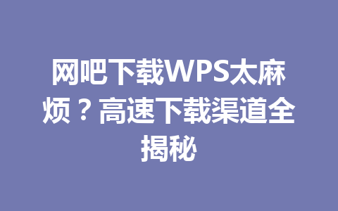 网吧下载WPS太麻烦？高速下载渠道全揭秘 一