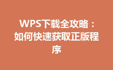 WPS下载全攻略：如何快速获取正版程序 一