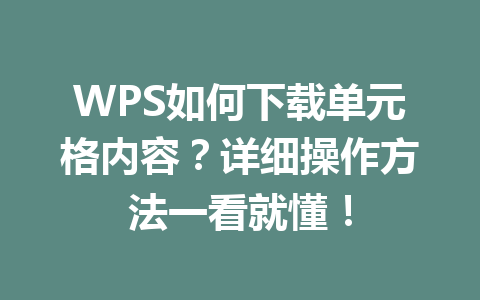 WPS如何下载单元格内容？详细操作方法一看就懂！