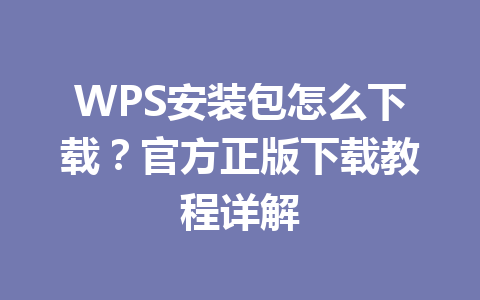 WPS安装包怎么下载？官方正版下载教程详解 一