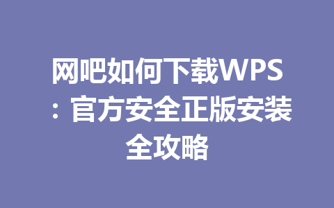 网吧如何下载WPS：官方安全正版安装全攻略 一