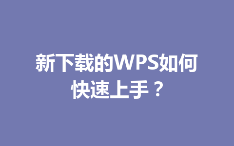 新下载的WPS如何快速上手?