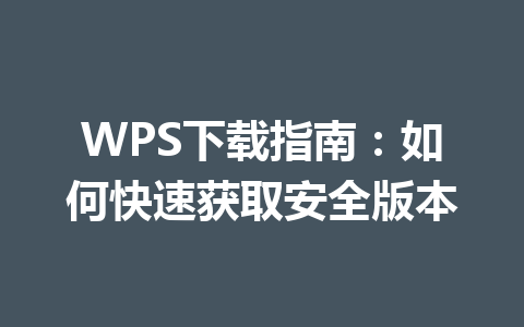 WPS下载指南：如何快速获取安全版本