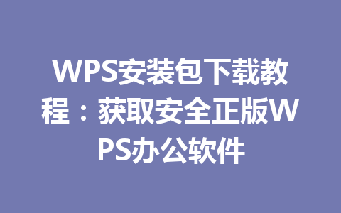 WPS安装包下载教程:获取安全正版WPS办公软件