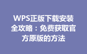 WPS正版下载安装全攻略：免费获取官方原版的方法