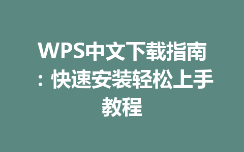 WPS中文下载指南：快速安装轻松上手教程 一