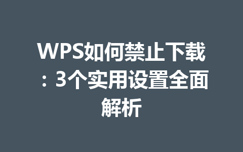 WPS如何禁止下载:3个实用设置全面解析